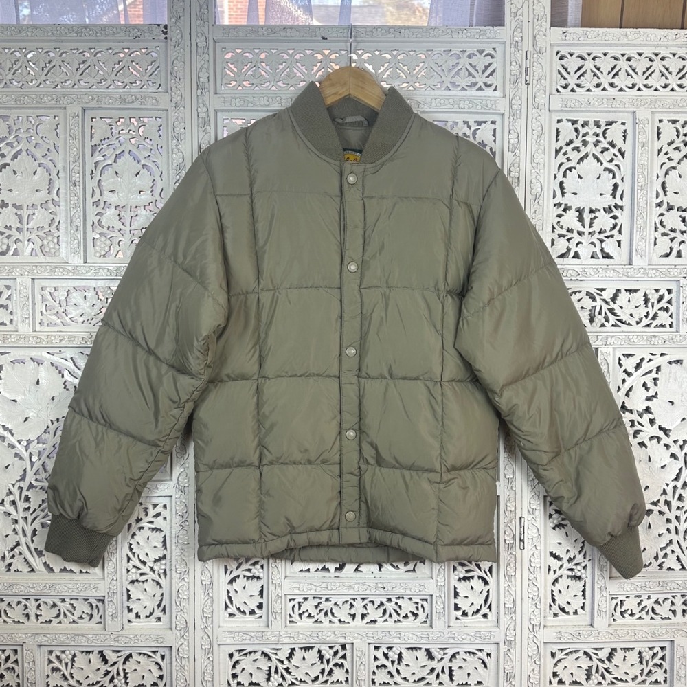 Cabela's Premier Northern Goose Down Quilted‎ Puffer Snap Button Jacket Mens S